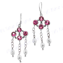 1 1/4" 925 Silver Freshwater Pearl Pink Quartz French Wires Earrings