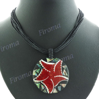 Paua Abalone Cone Shell 18" Black Red Wires Necklace Earring