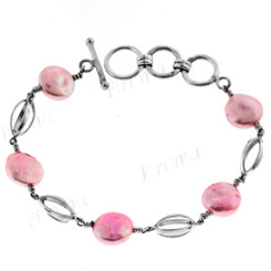 925 Silver Pink Biwa Pearl 7" Toggle Bracelet