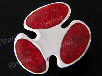 1 3/8" 925 Silver Red Coral Pendant
