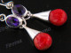 1 1/4" 925 Silver Amethyst Red Coral French Wires Earrings