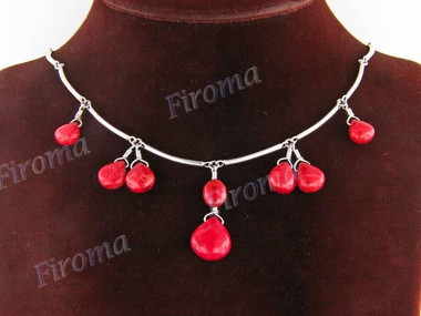 Red Coral 20" Silver Necklace