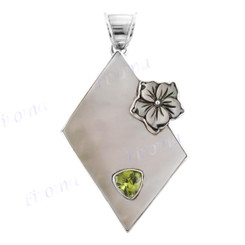 2 11/16" 925 Silver Peridot Mother Of Pearl Shell Pendant
