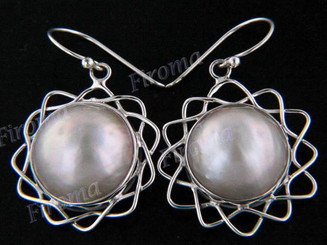 1" 925 Silver White Mabe Pearl French Wires Earrings