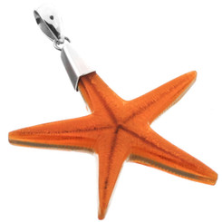 2 9/16" 925 Silver Sea Star Starfish Orange Pendant