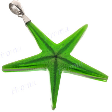 2 1/4" 925 Silver Sea Star Starfish Green Pendant