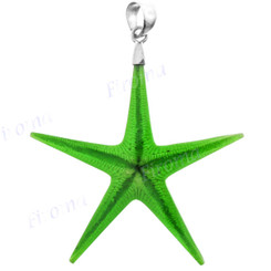 2 1/4" 925 Silver Sea Star Starfish Green Pendant