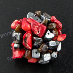 1 3/8" Tiger Eye Hematite Coral Face us 7 Ring
