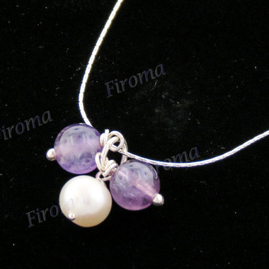 925 Silver Freswater Pearl Amethystea 16" Hook Necklace