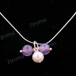 925 Silver Freswater Pearl Amethystea 16" Hook Necklace