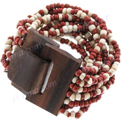 3mm Glass Seed Beads Buckle 7" Beige Red Bracelet