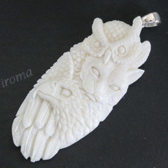 3" 925 Silver Buffalo Bone Totem Wild Cat Eagle Owl Pendant