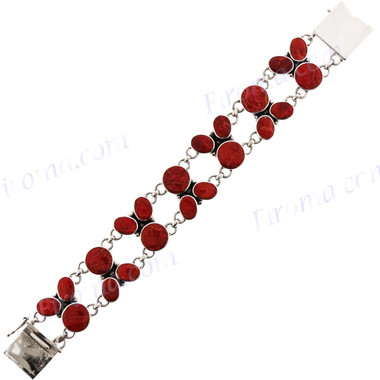 925 Silver Red Coral 7 1/4" Bracelet