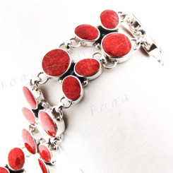 925 Silver Red Coral 7 1/4" Bracelet