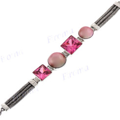 925 Silver Pink Quartz Pink Mabe 7 1/2" Toggle Bracelet