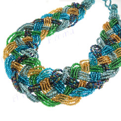 2mm Glass Seed Beads 22" Turquoise Peacock Necklace