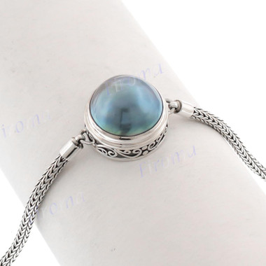 925 Silver Mabe Pearl 7 1/2" Blue Grey Toggle Bracelet