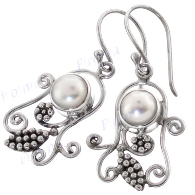 13/16" 925 Silver Biwa Pearl White French Wires Earrings
