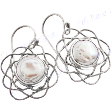 13/16" 925 Silver Biwa Pearl French Wires Earrings