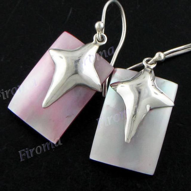 13/16" 925 Silver Pink Abalone Shell French Wires Earrings