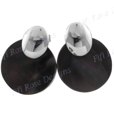 7/8" 925 Silver Pen Shell Iridescent Black Post Earrings