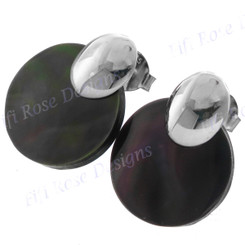 7/8" 925 Silver Pen Shell Iridescent Black Post Earrings