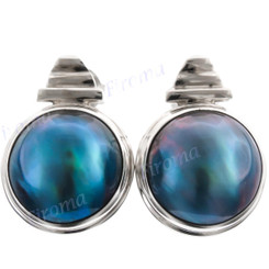13/16" 925 Silver Blue Mabe Pearl Post Earrings