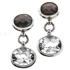 1 1/8" 925 Silver Smokey Quartz Crystal White Post Earrings