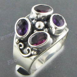 9/16" 925 Silver Amethyst Rutilated Quartz Face us 6 Ring