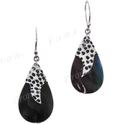 7/8" 925 Silver Black Mother Of Pearl Shell Iridescent French Wires Earrings