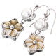 1 3/16" 925 Silver Gold Mother Of Pearl Freshwater Pearl Flower Shell Earrings