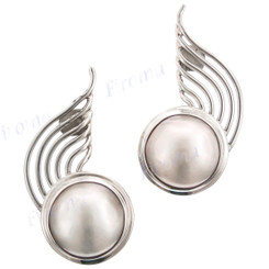 1 1/4" 925 Silver White Mabe Pearl Post Earrings