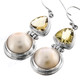 1 1/16" 925 Silver Lemon Quartz White Mabe Pearl French Wires Earrings
