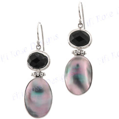 1 1/4" 925 Silver Onyx Abalone Shell Blue French Wires Earrings
