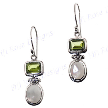 13/16" 925 Silver Peridot Mother Of Pearl Shell French Wires Earrings