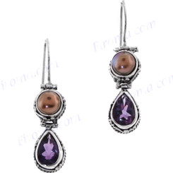 13/16" 925 Silver Amethyst Freshwater Pearl French Wires Earrings