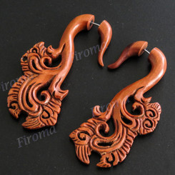 2 13/16" Natural Wood Fake Gauge Post Earrings