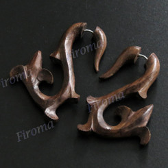 2 3/16" Natural Wood Fake Gauge Post Earrings