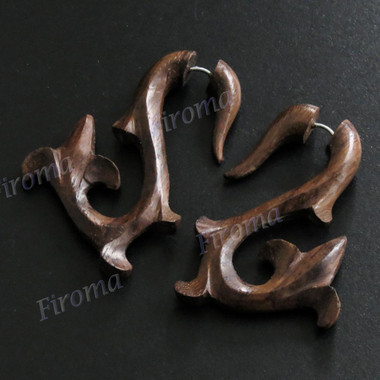 2 3/16" Natural Wood Fake Gauge Post Earrings