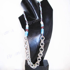 2mm Glass Seed Beads 34" Turquoise Beige Necklace