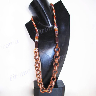 2mm Glass Seed Beads 34" Silver Brown Necklace