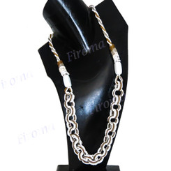2mm Glass Seed Beads 34" Silver White Necklace
