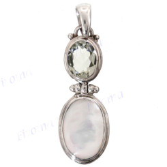 1 9/16" 925 Silver Mother Of Pearl Green Amethyst Shell Pendant