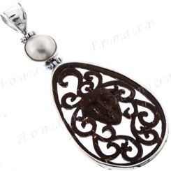 3 7/16" 925 Silver Coconut White Mabe Pearl Pendant
