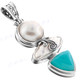 2 5/16" 925 Silver Chalcedony Biwa White Mabe Pearl Pendant