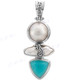 2 5/16" 925 Silver Chalcedony Biwa White Mabe Pearl Pendant