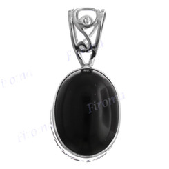 1" 925 Silver Onyx Oval Black Pendant