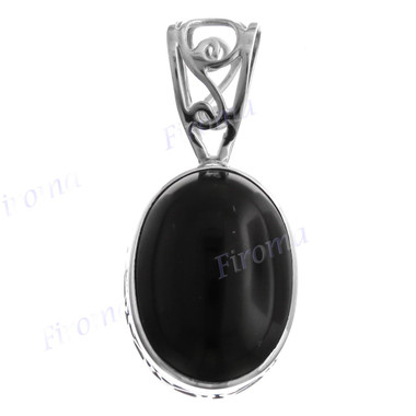 1" 925 Silver Onyx Oval Black Pendant
