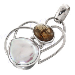 1 7/16" 925 Silver Tourmaline Biwa Pearl Pendant