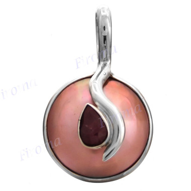 1" 925 Silver Pink Mabe Pearl Ruby Pendant